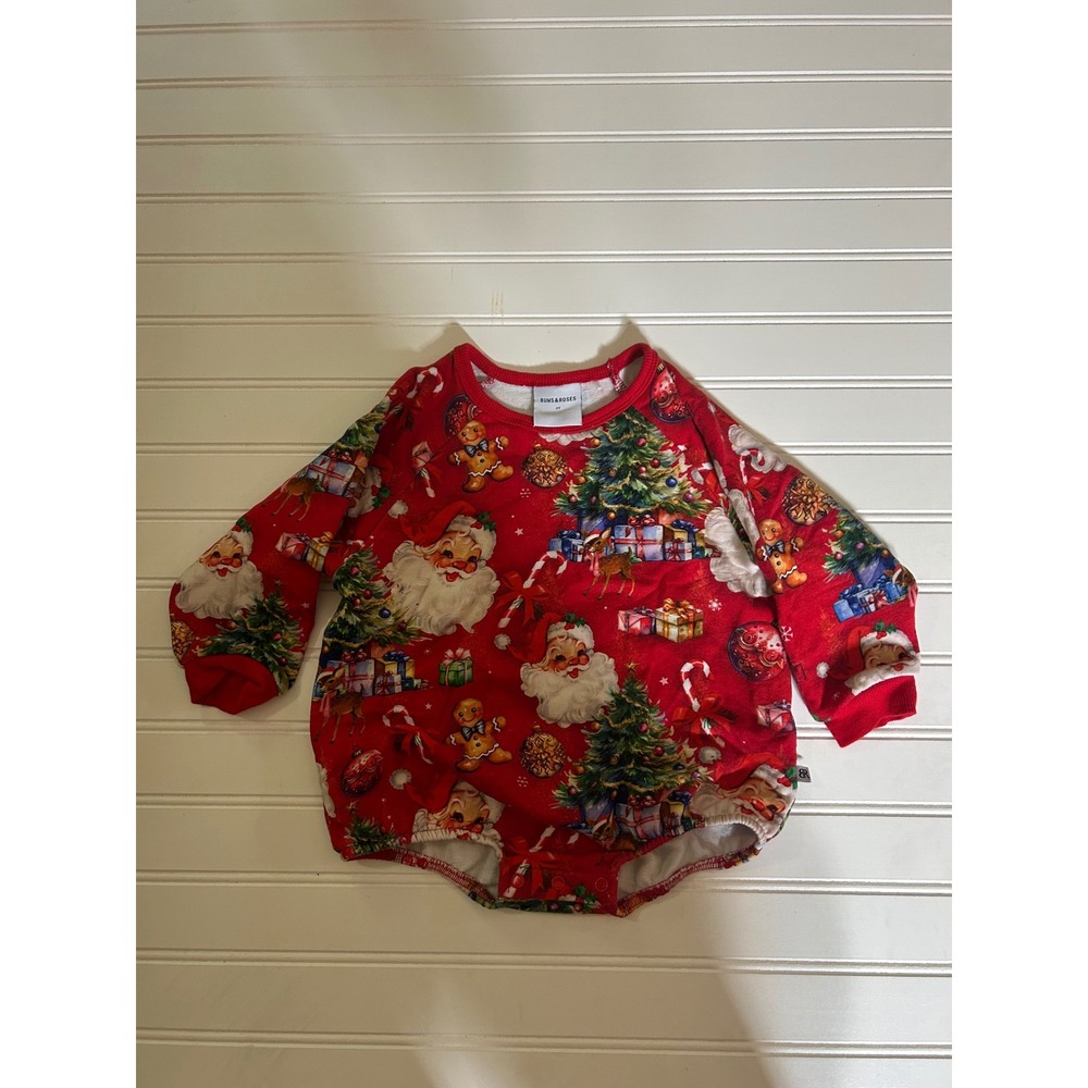 Bums & Roses Kids 2T Red Christmas Santa "In The Nick Of Time" Bubble Romper